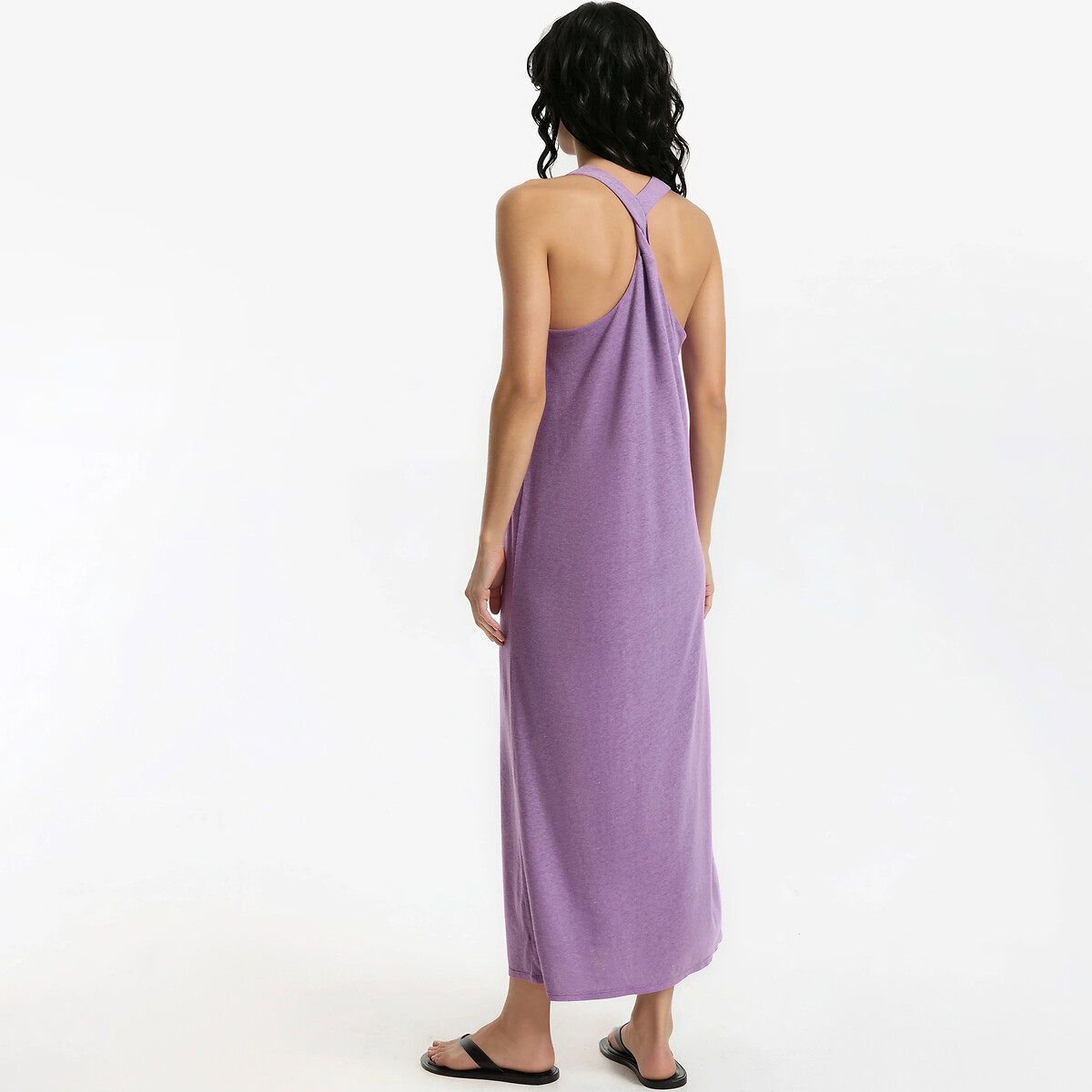 Linen/Viscose Sleeveless Maxi Dress purple, LA REDOUTE COLLECTIONS