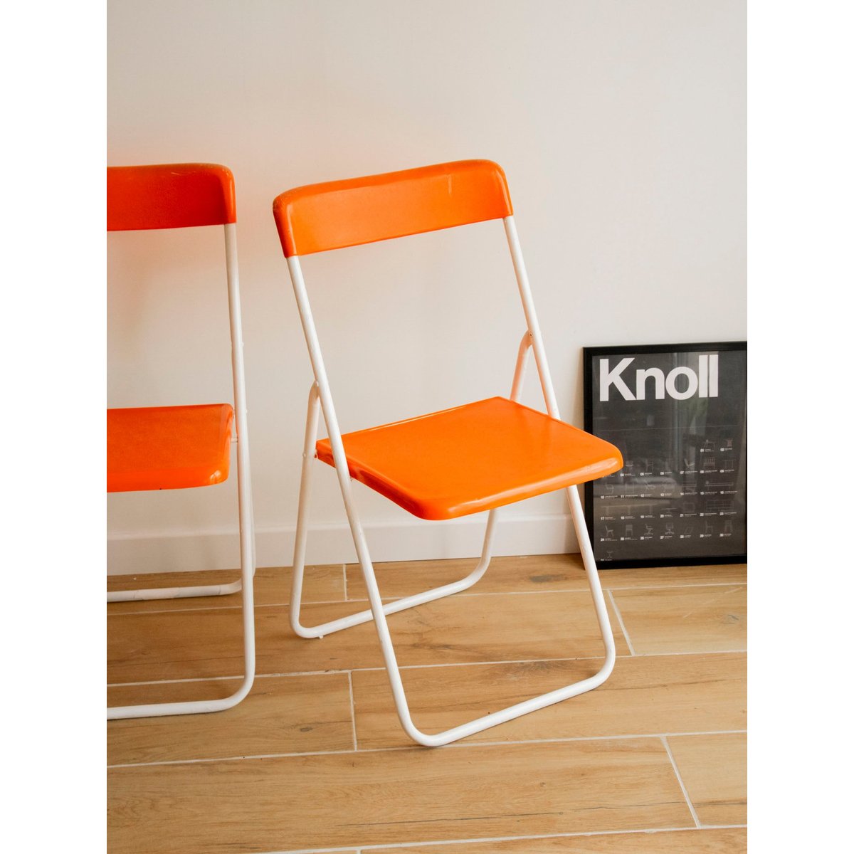 Paire de chaises pliables au style rétro Alma N°1867 - Bon état orange, DEBONGOUT