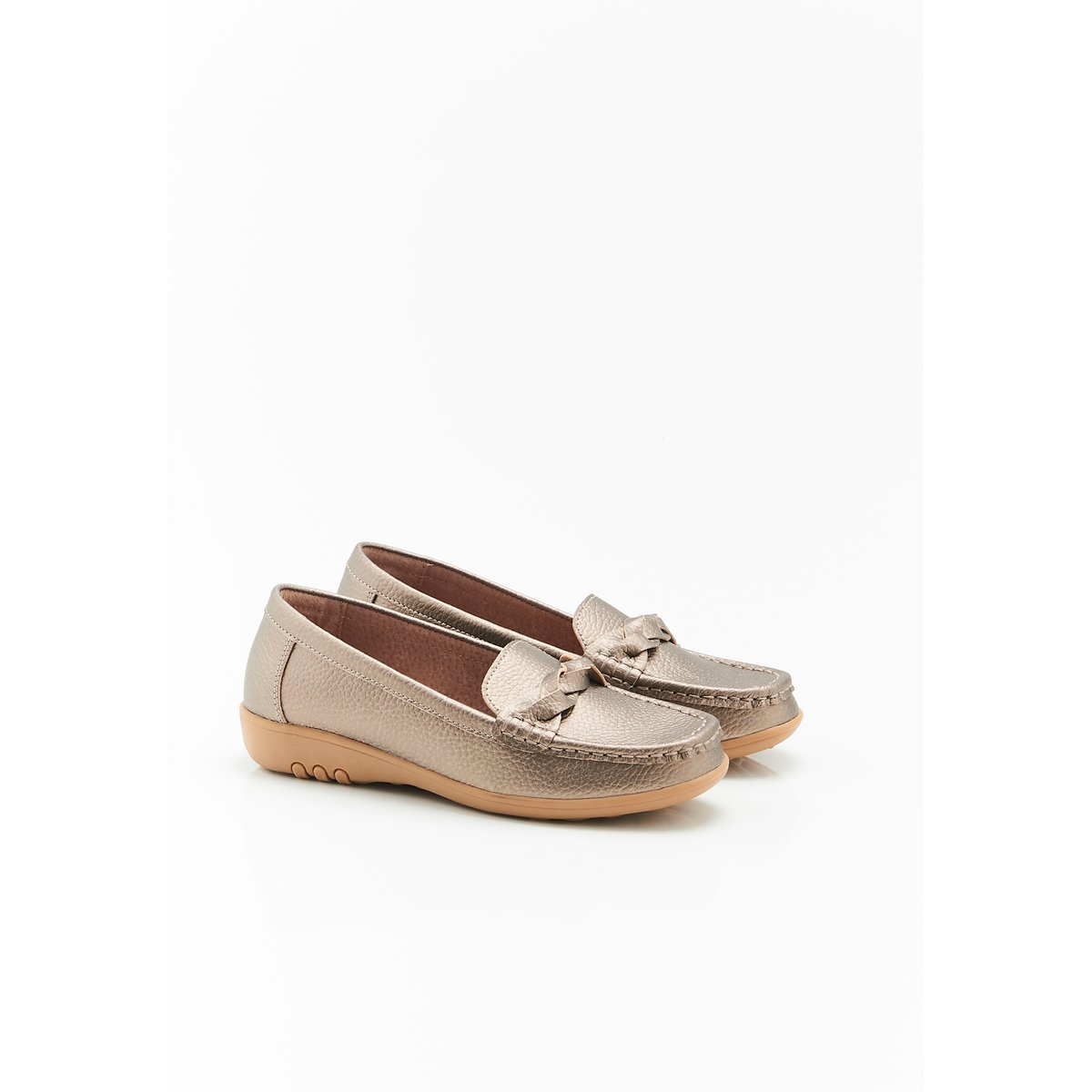 Mocassins Amortyl croûte de cuir grainé gris coloris bronze, DAMART