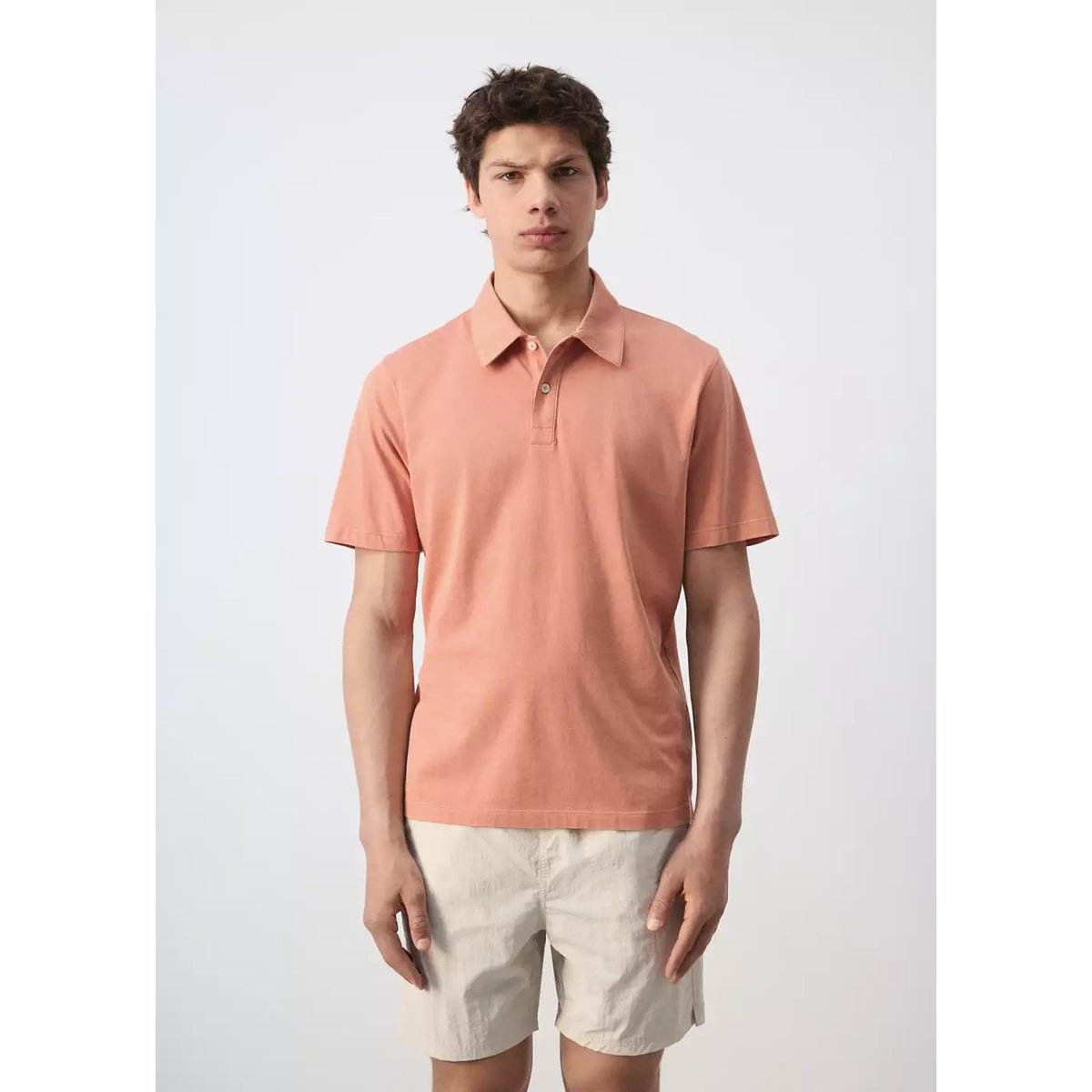 Polo 100 % coton délavé saumon, MANGO MAN