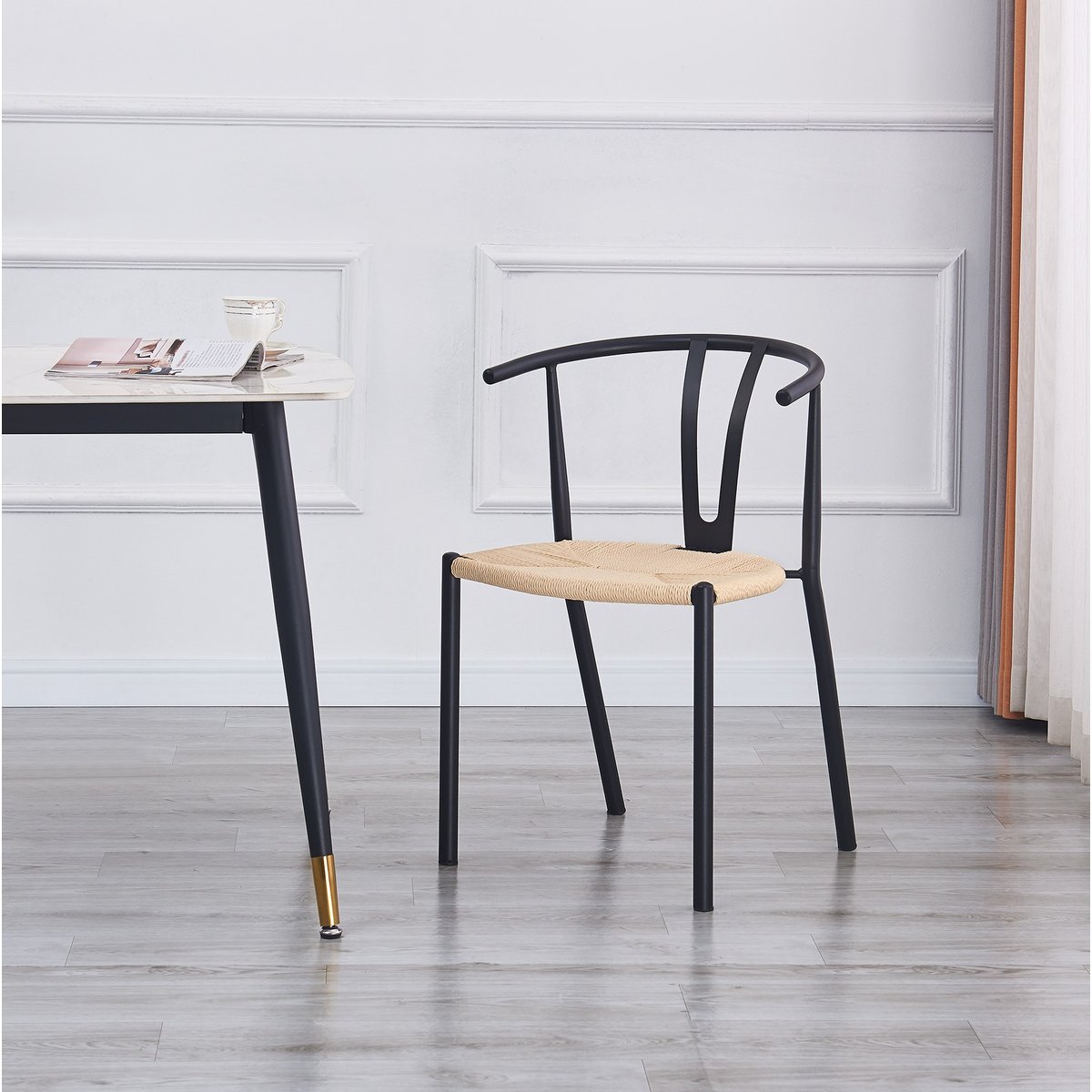 Lot de 2 chaises, métal et corde, SUKI noir, NORDLYS