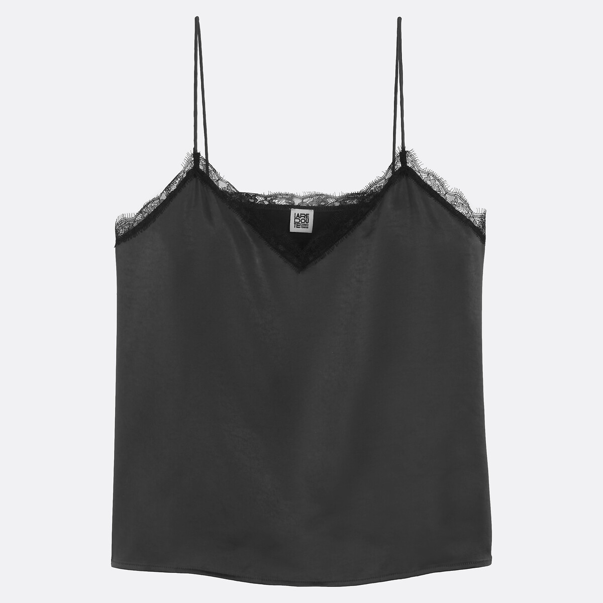 Top en satin à fines bretelles avec dentelle noir, LA REDOUTE COLLECTIONS