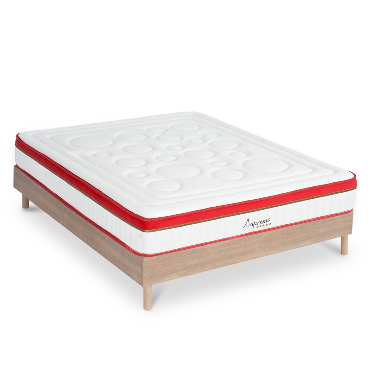 Ensemble Matelas SUPREME Mémoire et sommier bois marron, MAISON AUBERTIN