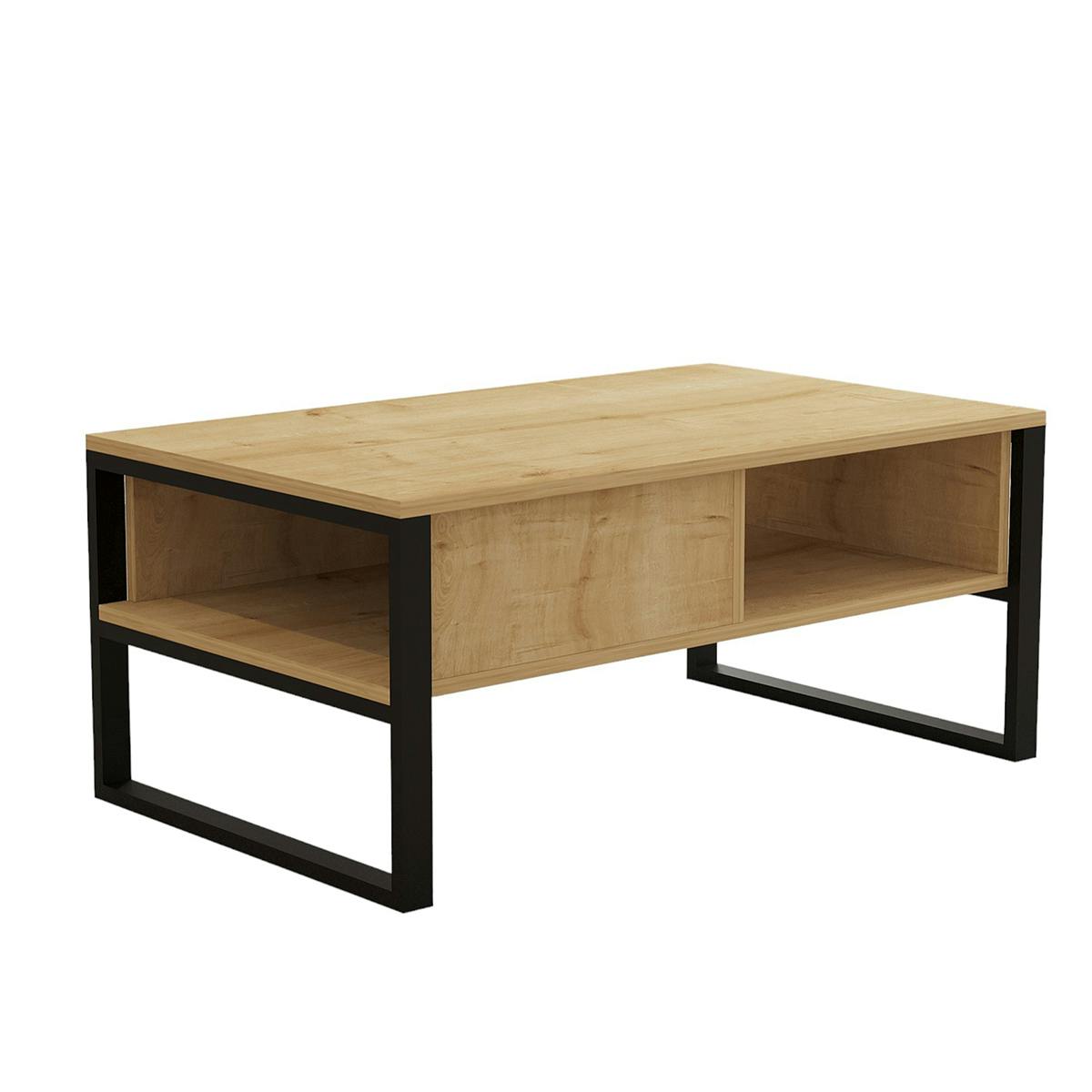 Table basse moderne effet bois clair avec niches JENA bois naturel, PIER IMPORT