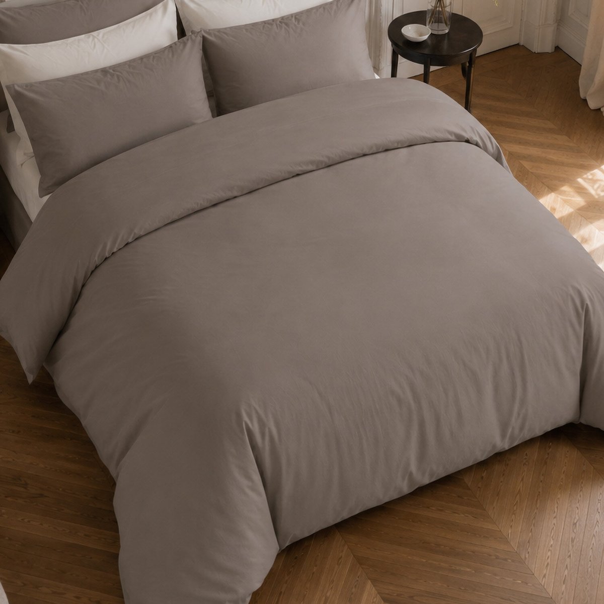 Drap housse en percale de coton uni, FINESSE gris, C DESIGN HOME TEXTILE
