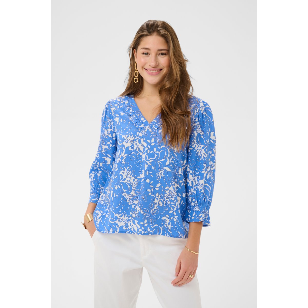 Blouse à manches longues bleu blue toile, CREAM