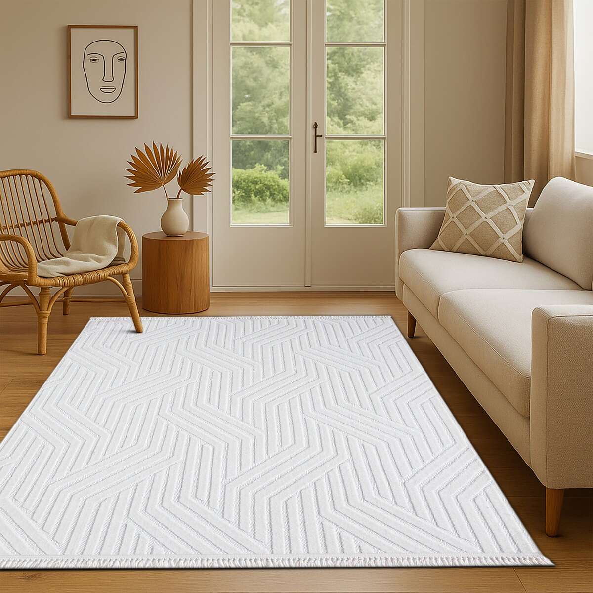 Tapis à relief géométriques moderne ORIGAMI blanc, THE DECO FACTORY