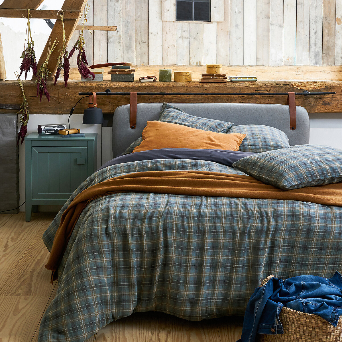 Housse de couette en gaze de coton, à carreaux, tissé teint, CHECK imprimé bleu/marron, LA REDOUTE INTERIEURS