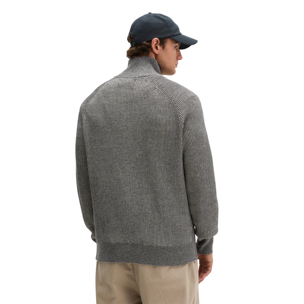 Cardigan à col montant, coupe régulière en mélange de coton bio et de laine vierge gris, MARC O'POLO