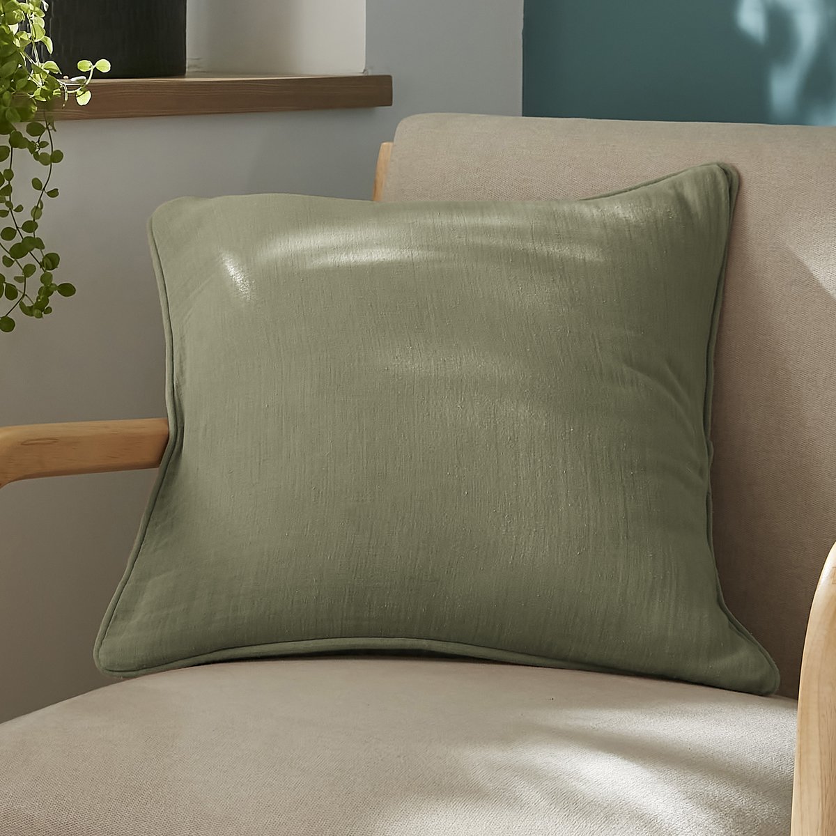 Coussin carré déhoussable 45x45 cm Gaze de Coton Terra Romarin romarin, EDEN