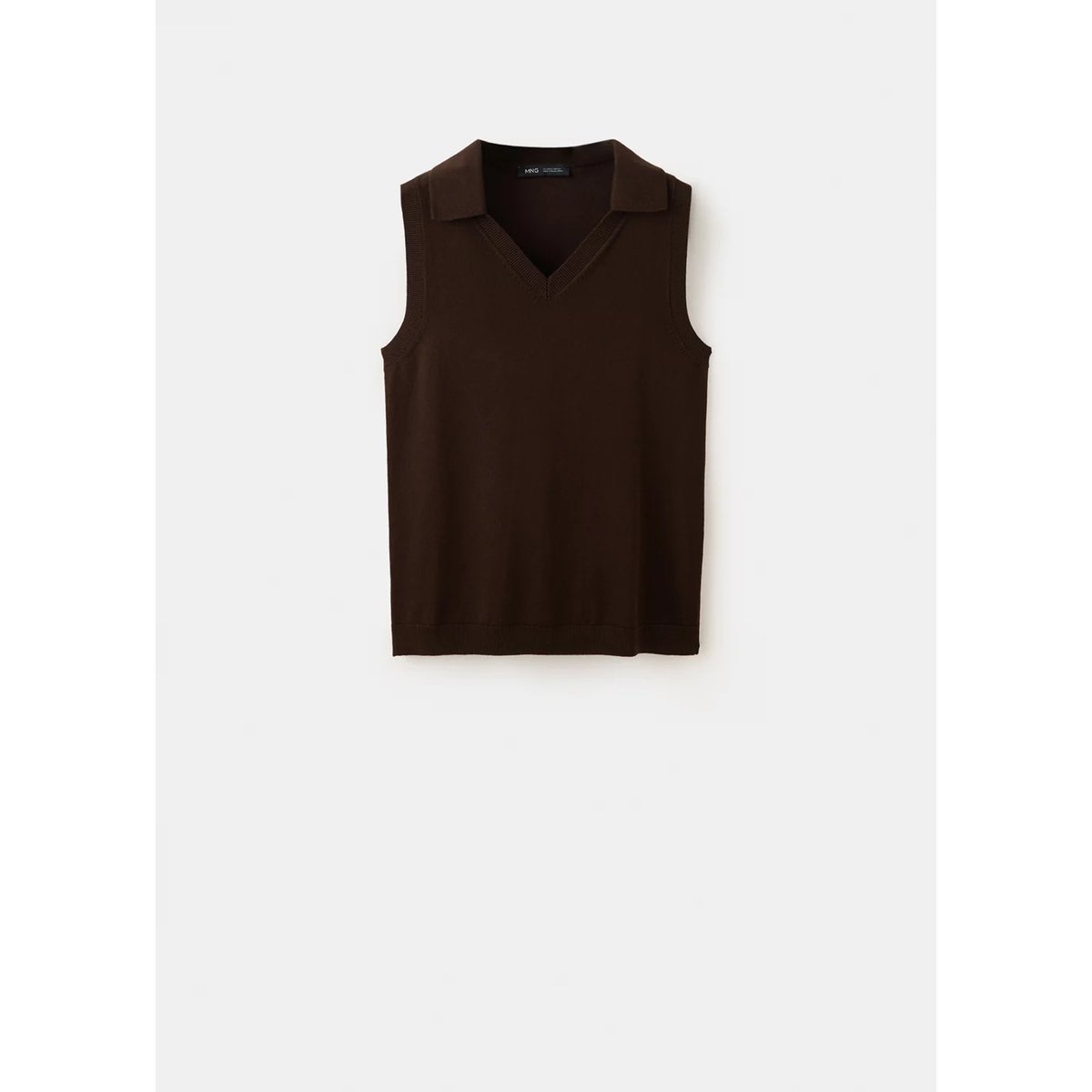 Top en maille col V chocolat, MANGO