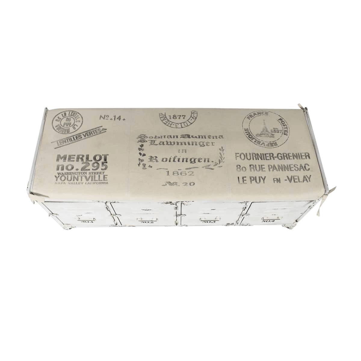 Banc en métal et tissu FÉLICIE blanc, MADE IN MEUBLES 