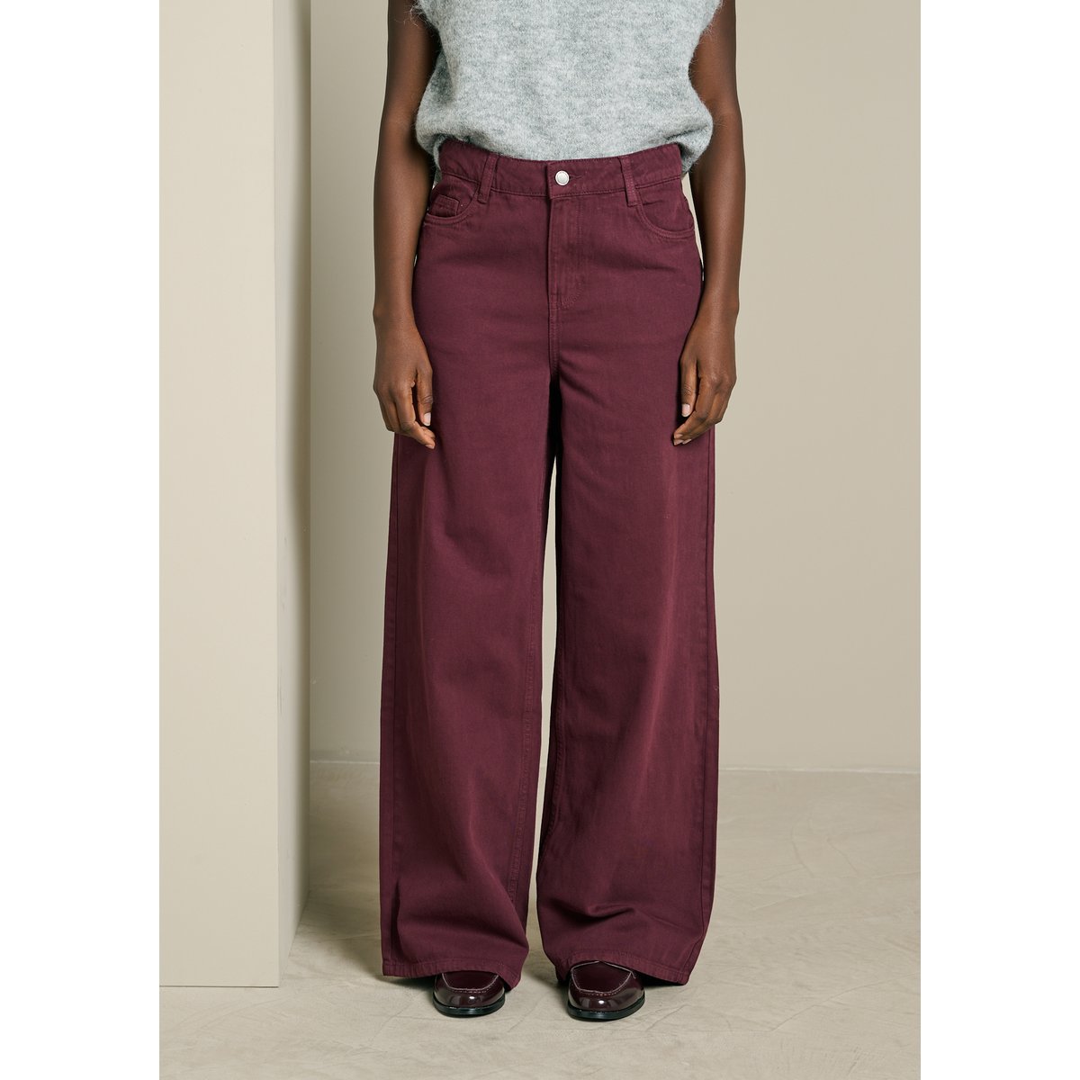 Pantalon wide taille haute bordeaux wine, LOLALIZA