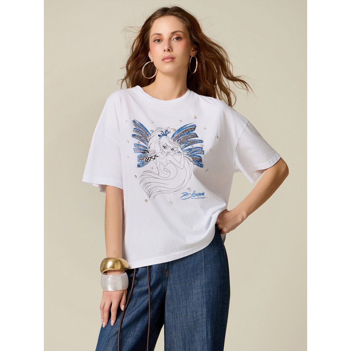 T-shirt Winx avec cristaux et sertissages blanc, OLTRE