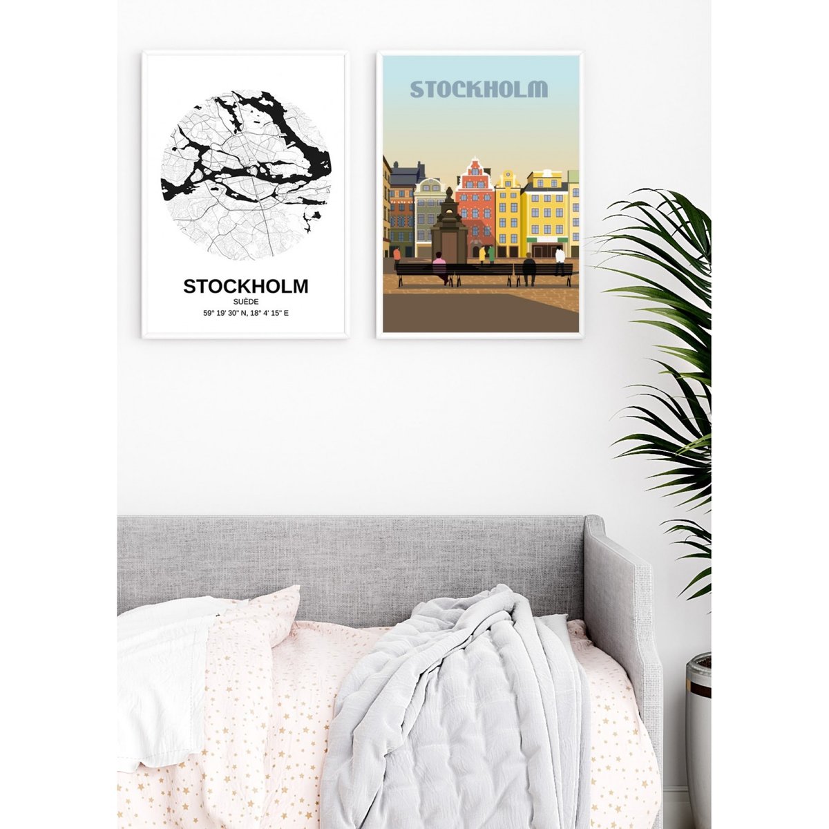 Affiche ville Stockholm blanc, L'AFFICHERIE