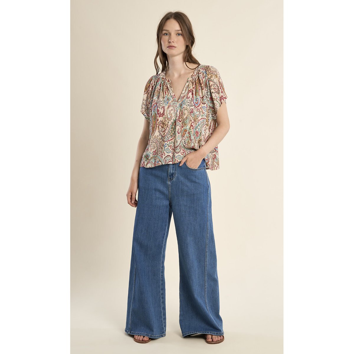 Blusa estampada de mangas curtas estampado multicolor, MOLLY BRACKEN