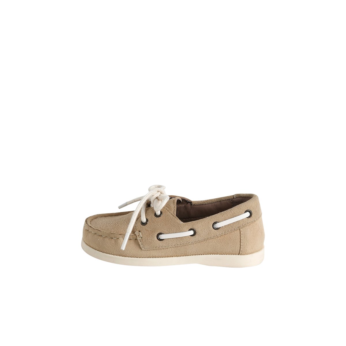 Chaussures bateau cuir beige, VERTBAUDET