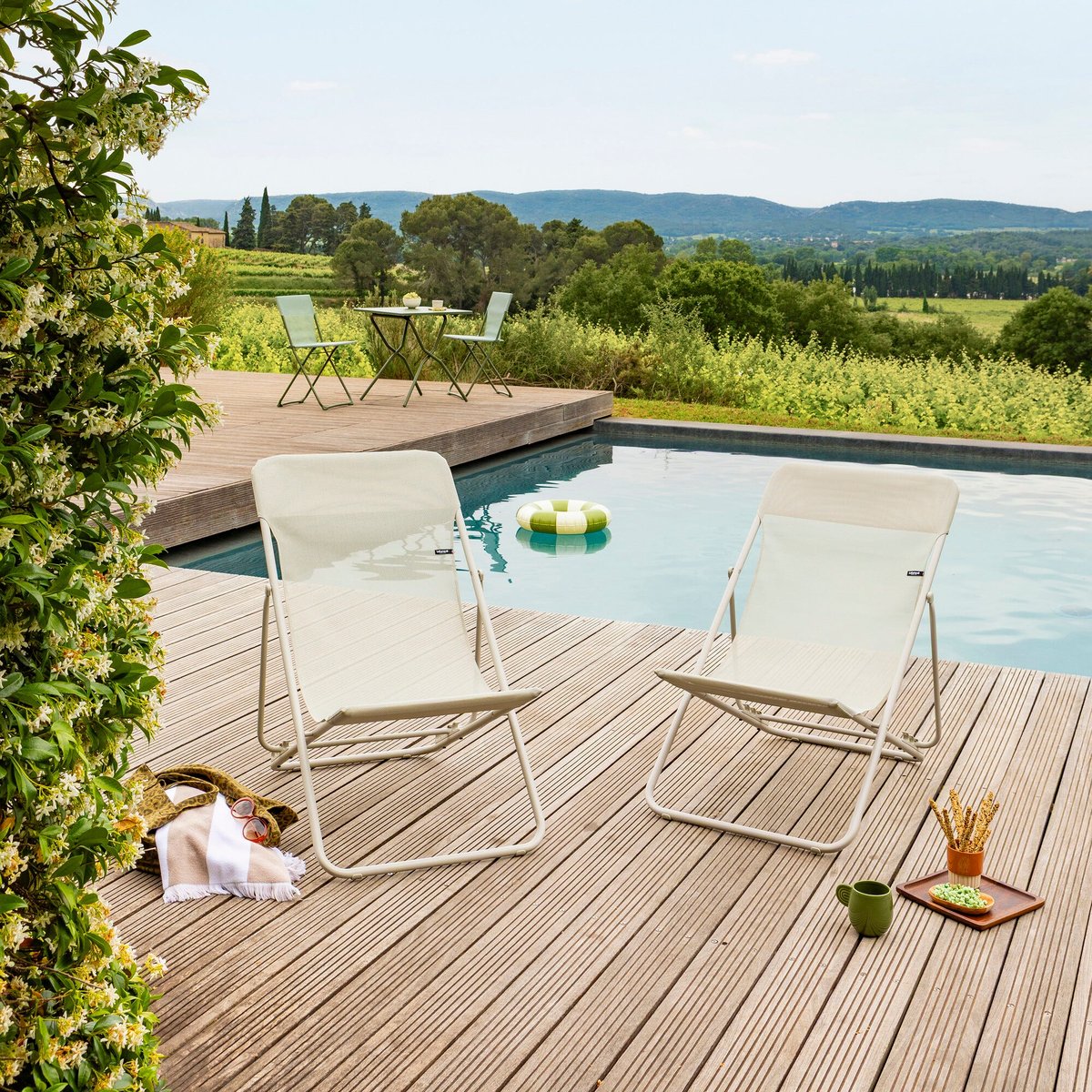 Lot de 2 Transats jardin pliants multi-positions - MAXI TRANSAT beige seigle-seigle, LAFUMA MOBILIER