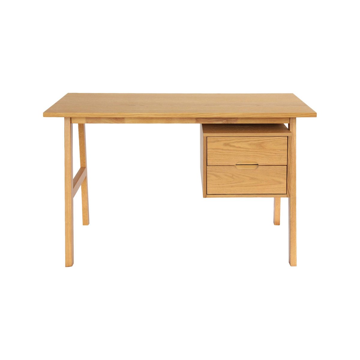 Bureau bois d'hévéa et placage chêne 2 tiroirs ALANA naturel, SWEEEK
