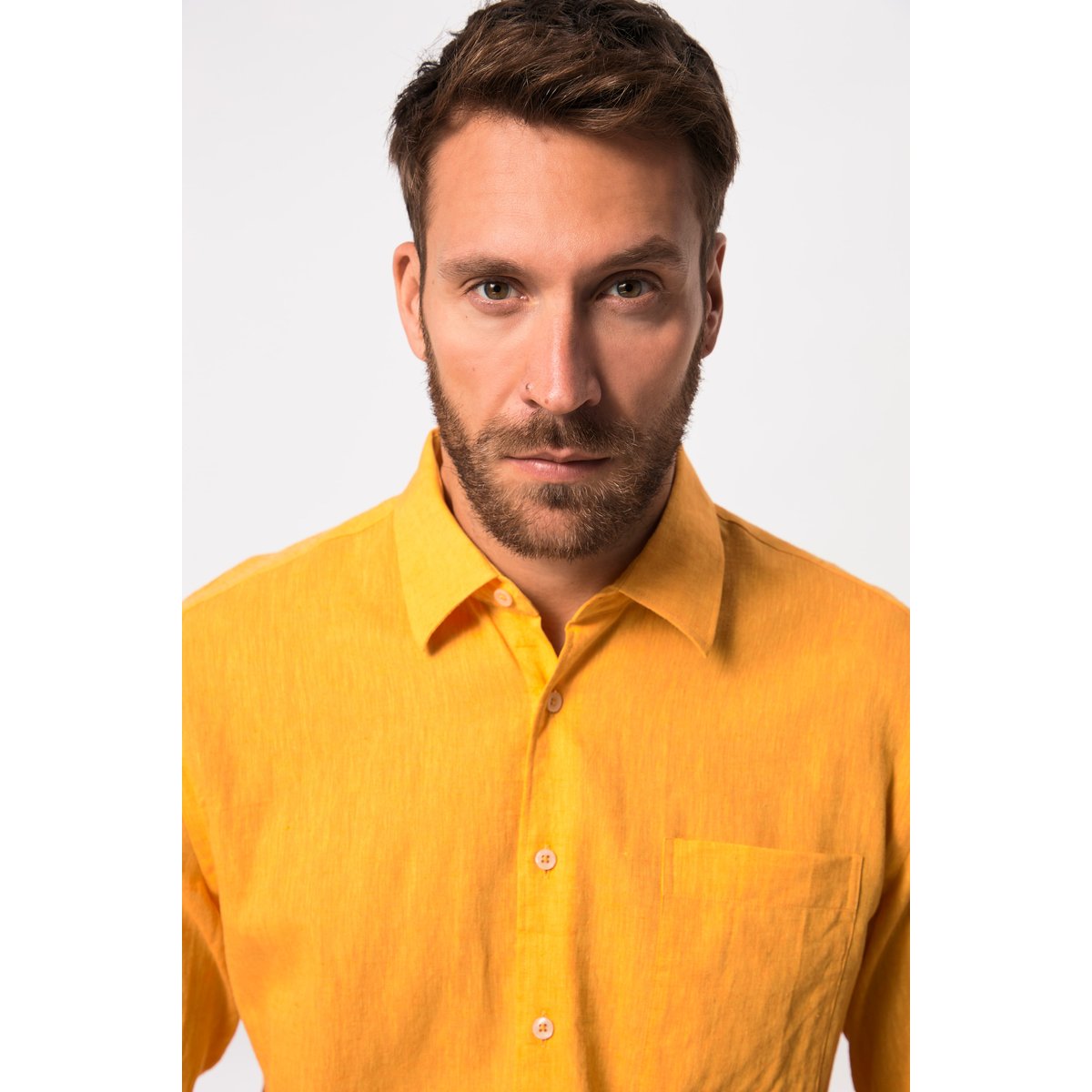 Chemise en lin mélangé. Manches longues et orange foncé, JP1880