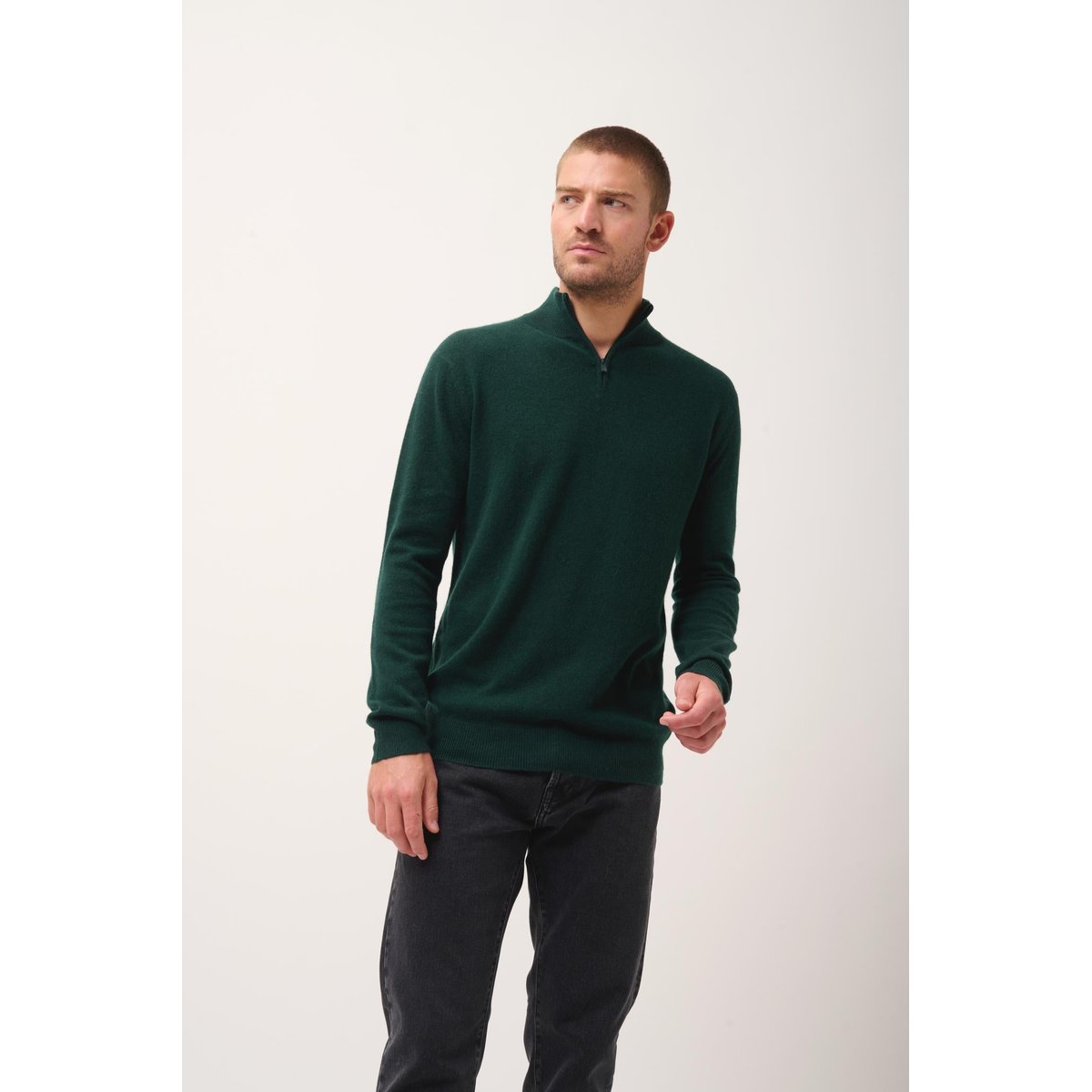 Pull Camionneur Cyprès Bradley vert foncé, JUST CASHMERE