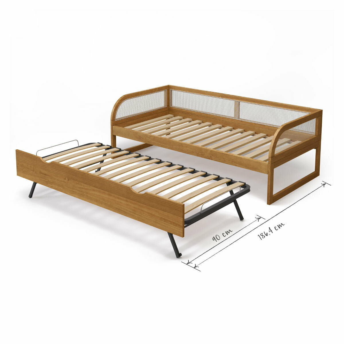 Pack lit enfant gigogne avec matelas Bois massif  LAYA noisette, AKITEN RETAIL