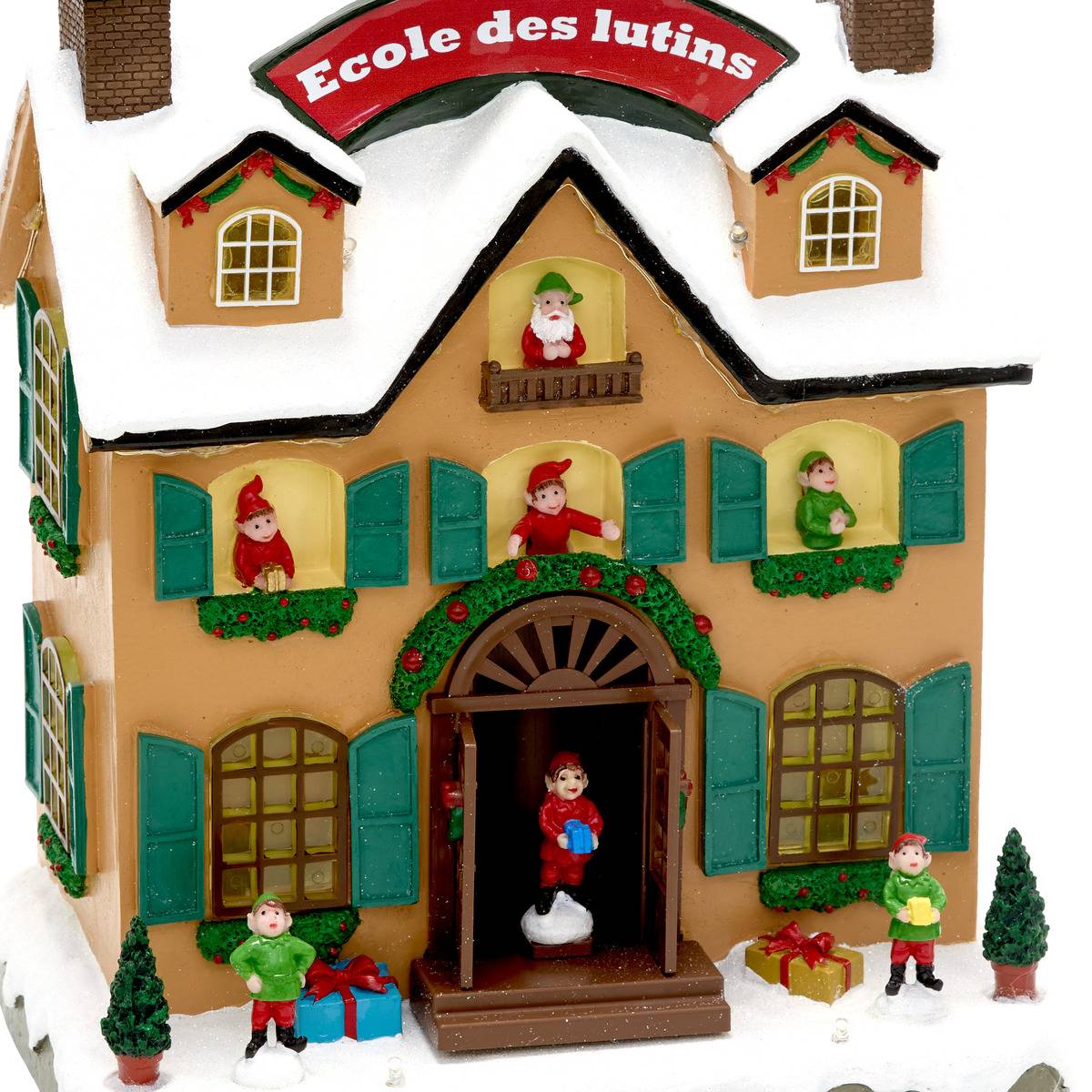 Village de Noël lumineux école des lutins animé et musical 24 LED à piles multicolore, FEERIC LIGHTS & CHRISTMAS