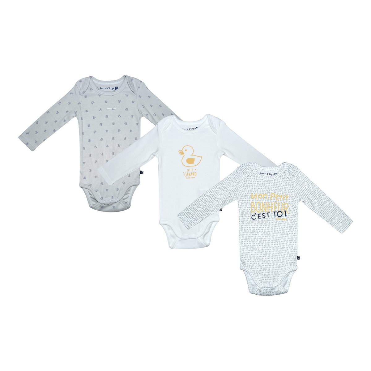 Lot de 3 bodies paulalex manches longues gris, SUCRE D'ORGE