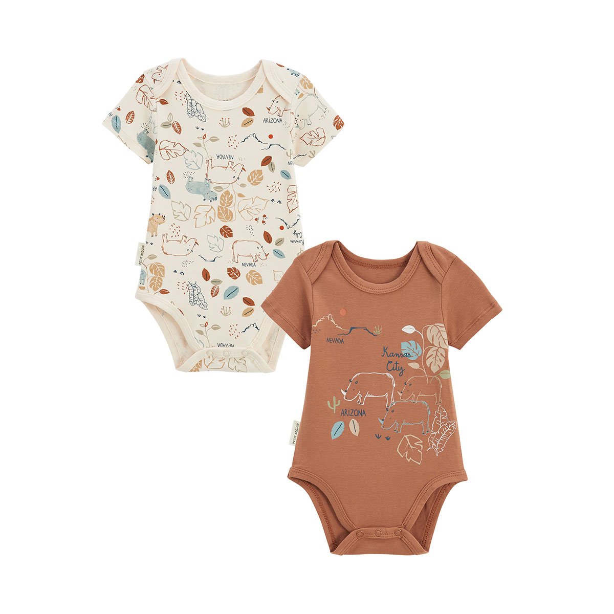 Lot de 2 bodies bébé manches courtes Kansas City camel, PETIT BEGUIN