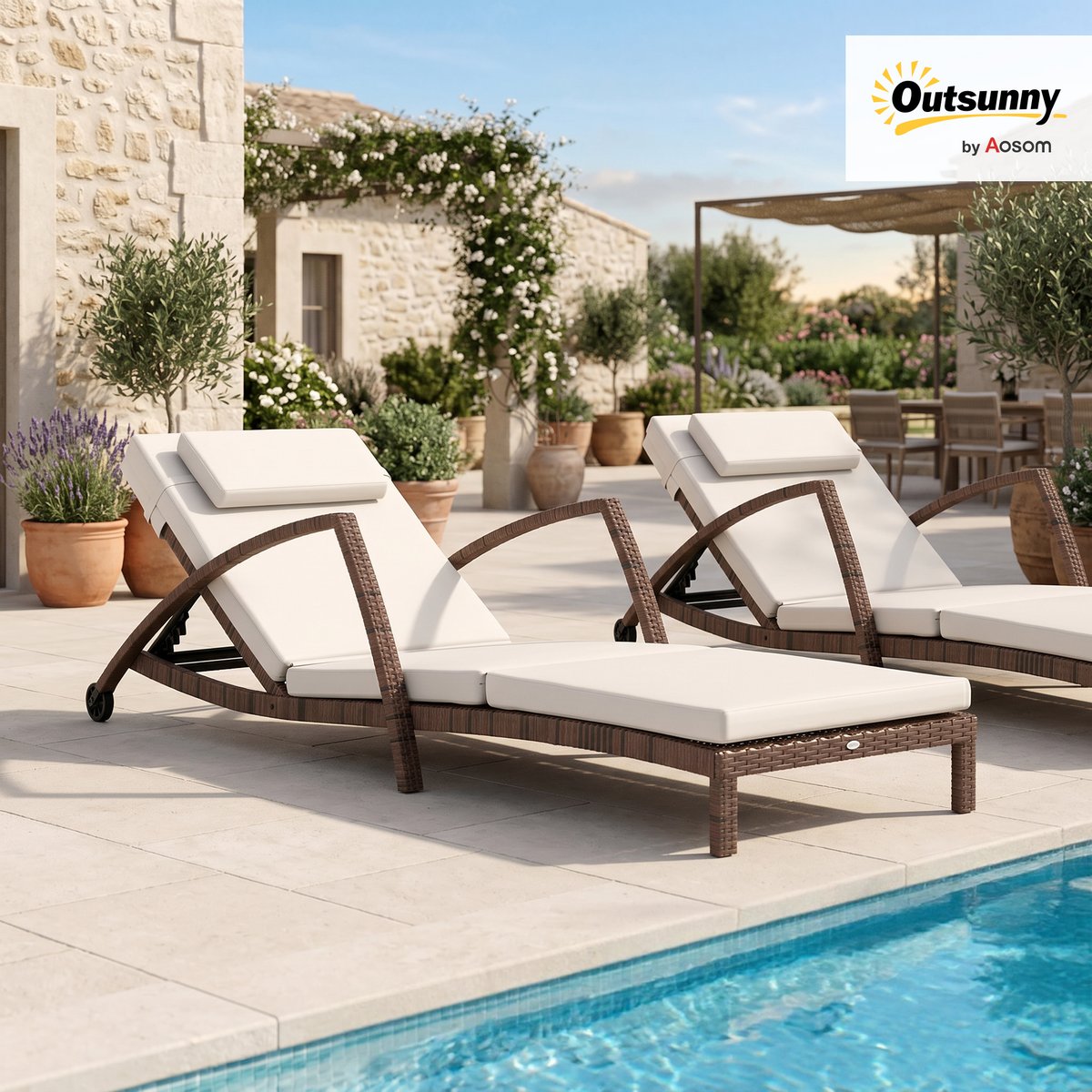 Chaise longue simple en rotin (modèle simple) marron, OUTSUNNY