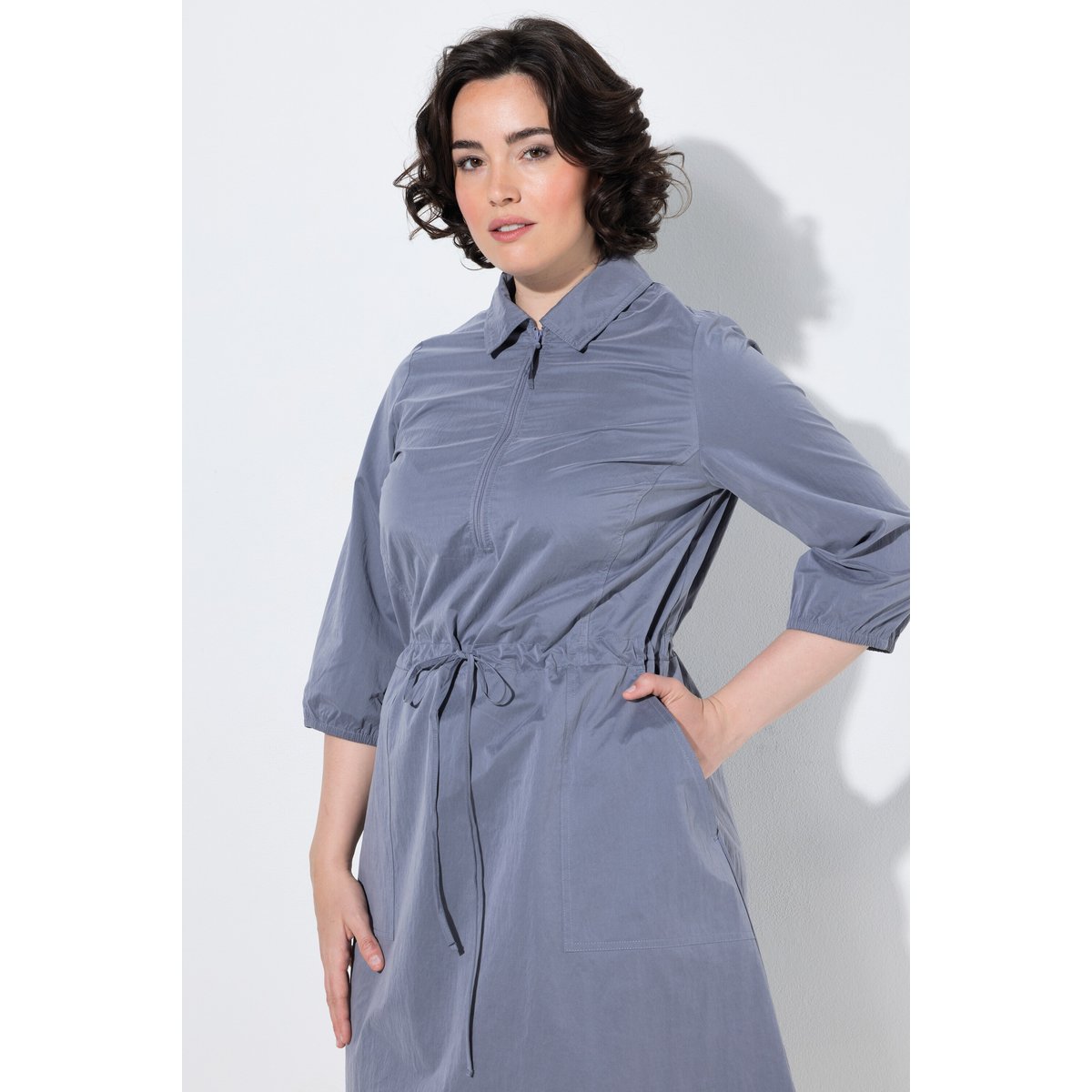 Robe midi avec cordons de serrage gris foncé, ULLA POPKEN