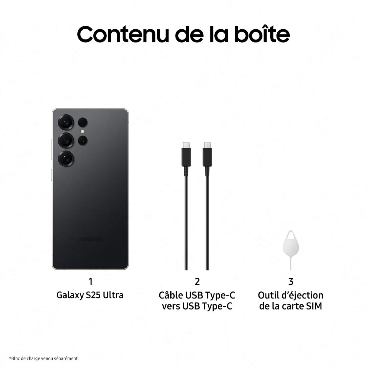 Smartphone Galaxy S25 Ultra Noir Titane 1To couleur unique, SAMSUNG