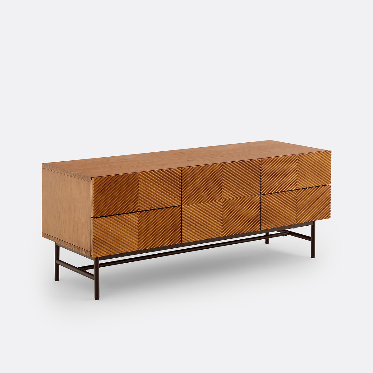 Meuble TV en plaqué, avec façade reliéfée, largeur 120 cm, JEREM teinté coloris noyer, LA REDOUTE INTERIEURS
