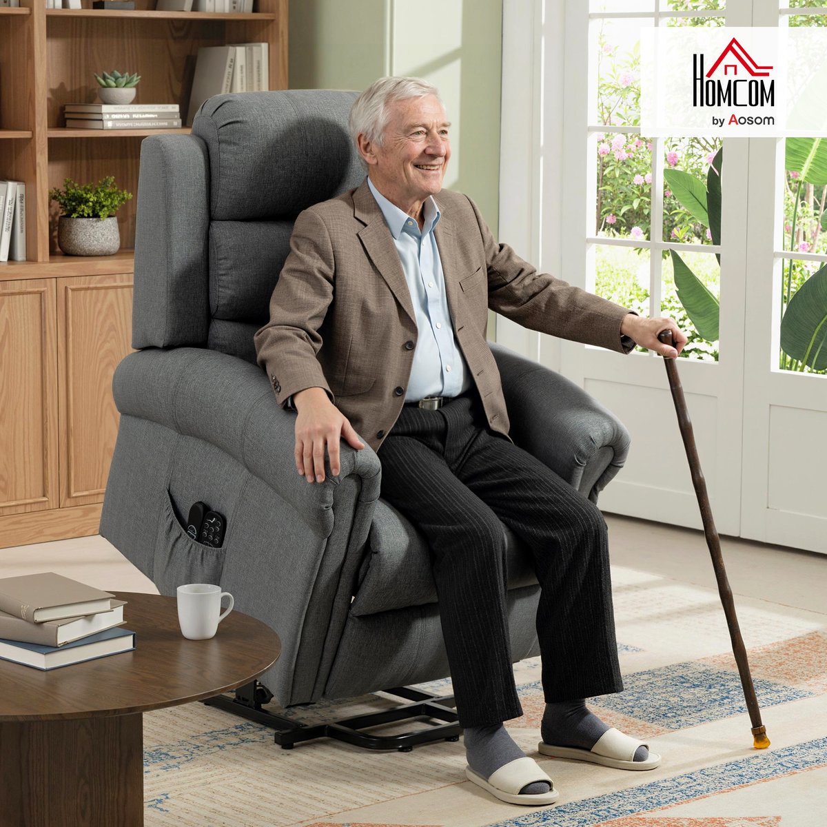 Fauteuil releveur multifonctionnel Lin (100% gris, HOMCOM