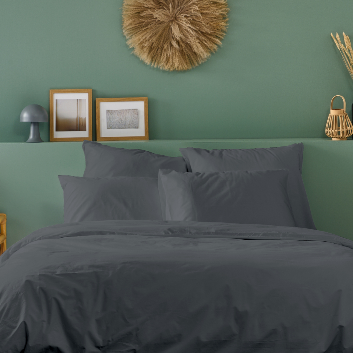 Taie d'oreiller unie PERCALE DE COTON anthracite, BLEU CALIN
