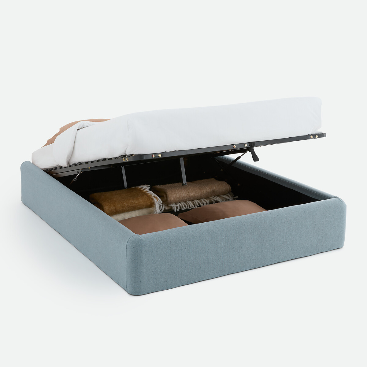 Lit coffre, tissu chenille texturée, sommier relevable, BOLEA bleu, LA REDOUTE INTERIEURS