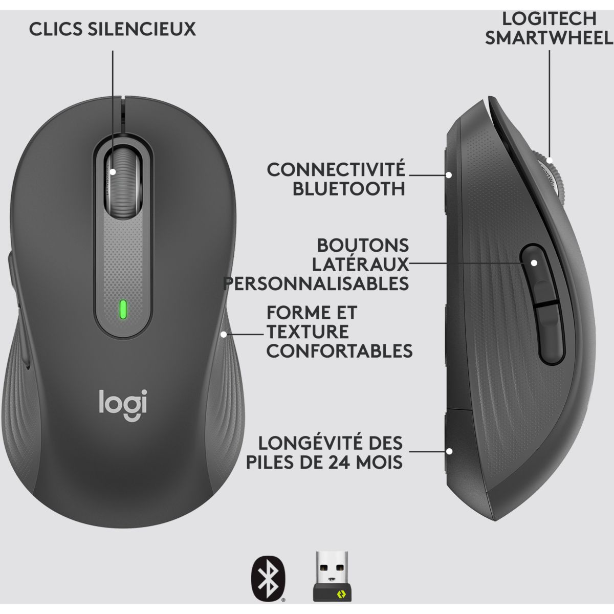 Souris sans fil Signature M650 Graphite gris, LOGITECH