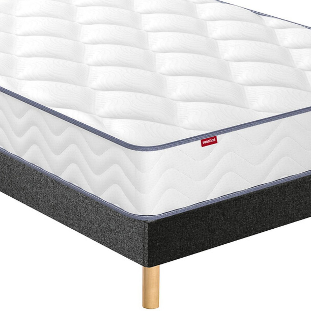 Ensemble matelas ressorts ensachés + mousse mémoire SWEETY, sommier en kit et pieds anthracite, MERINOS