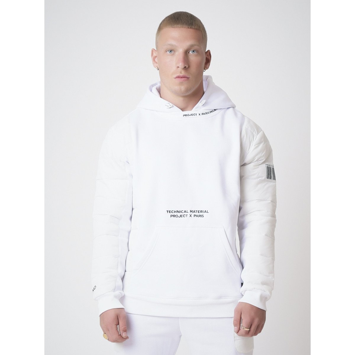 Sweat à Capuche à manches matelassées blanc, PROJECT X