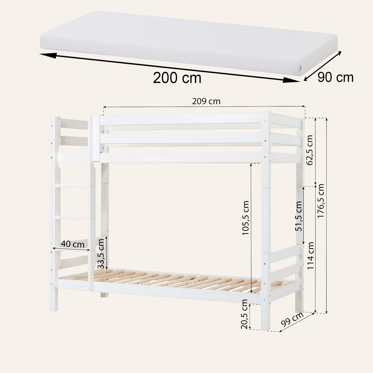Lit Superposé pin massif ECO LUXURY blanc, HOPPEKIDS