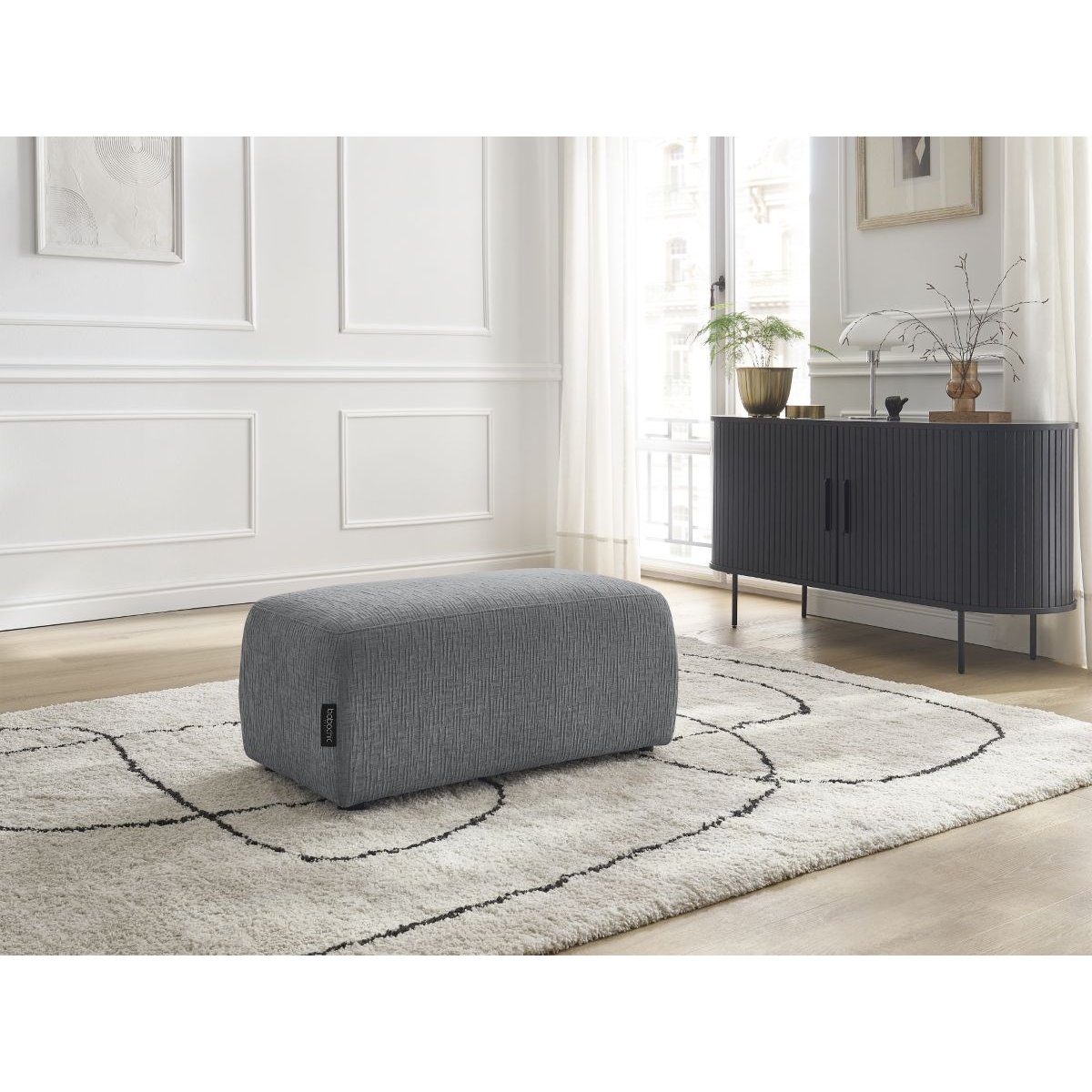 Pouf tissu texturé, ATILLA gris foncé, BOBOCHIC