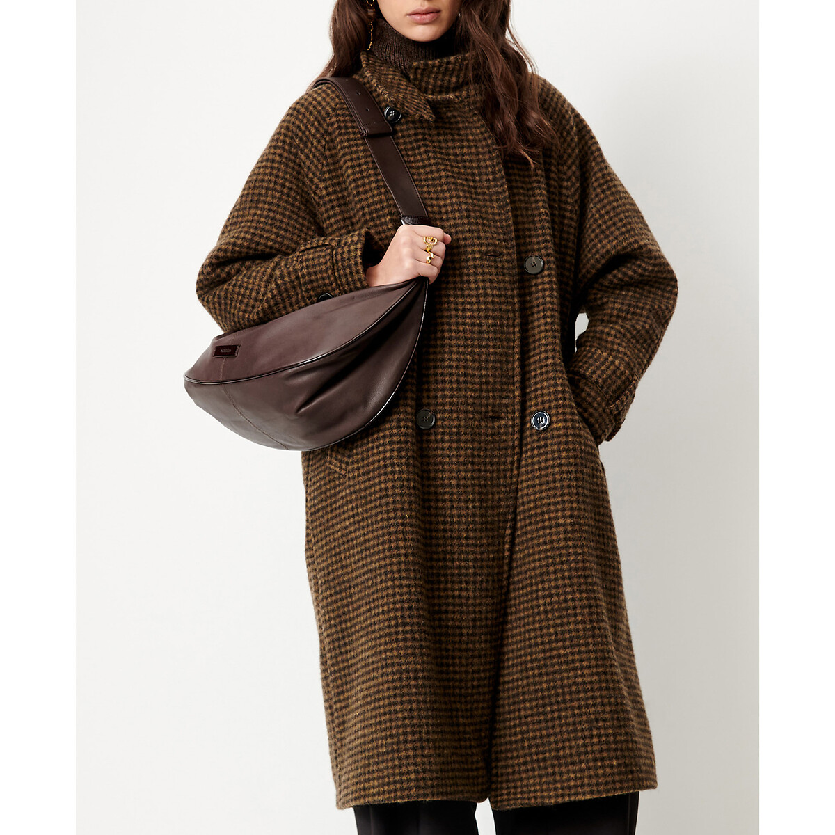 Manteau long à carreaux en laine mélangée, BLEECHECKS carreaux marron, SESSUN