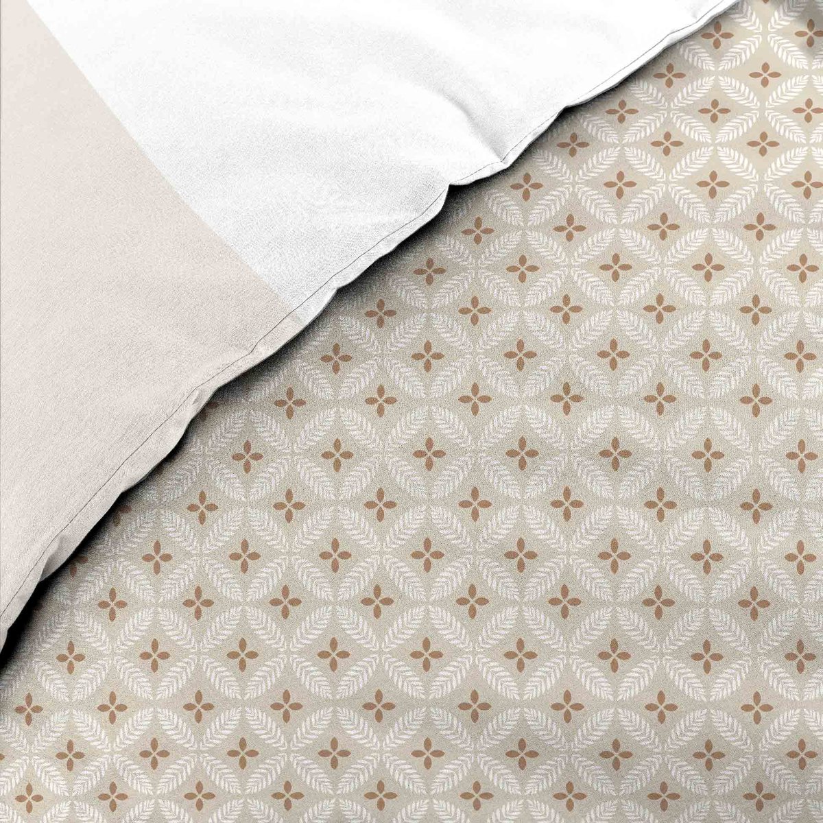 Housse couette + 2 taies graphique végétal beige, EDEN