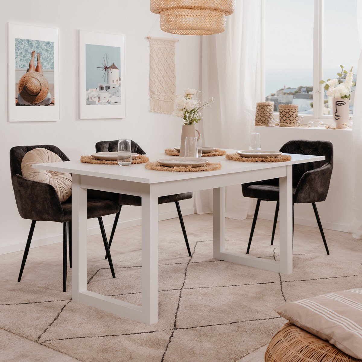 Table à manger extensible L160-200 cm - DENVER blanc, CALICOSY