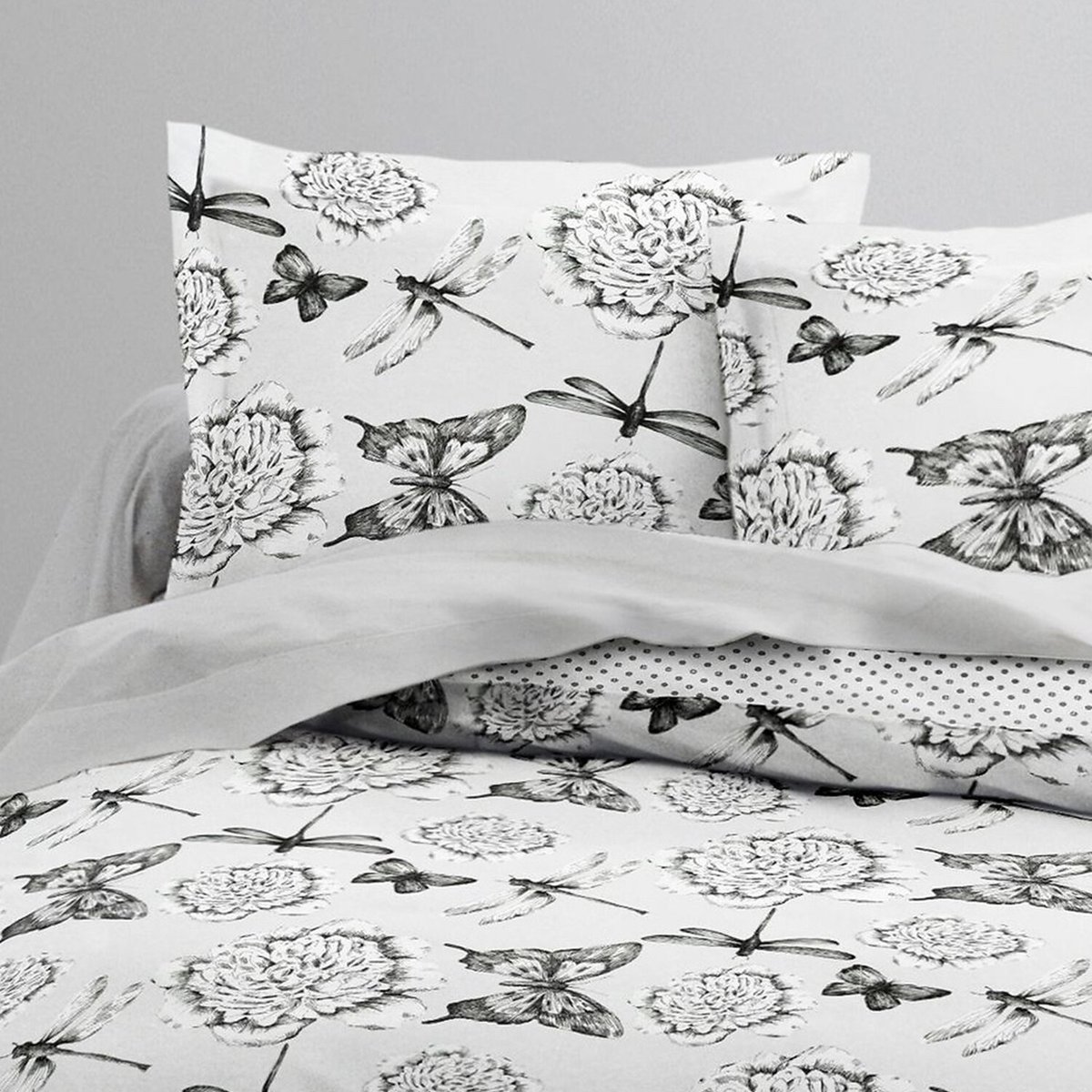 Parure housse de couette en coton imprimée, GRAPHB blanc, C DESIGN HOME TEXTILE