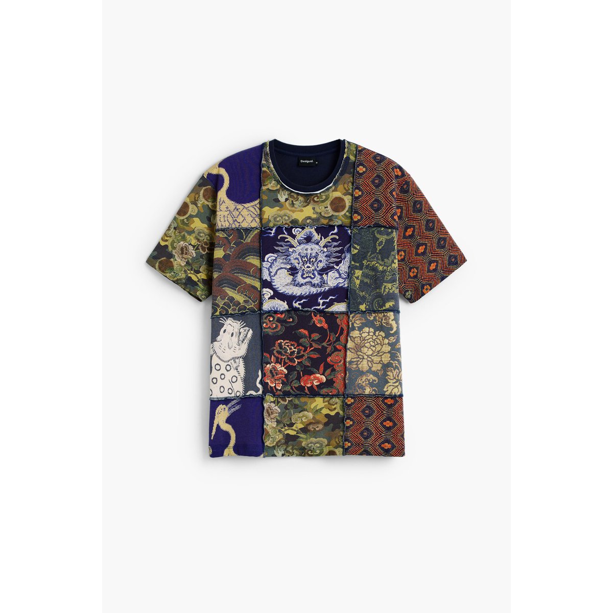 T-shirt imprimé patchwork bleu, DESIGUAL