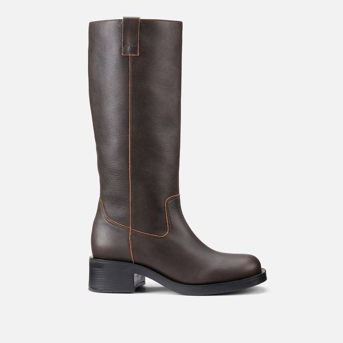 Bottes droites esprit motard en cuir marron, LA REDOUTE COLLECTIONS