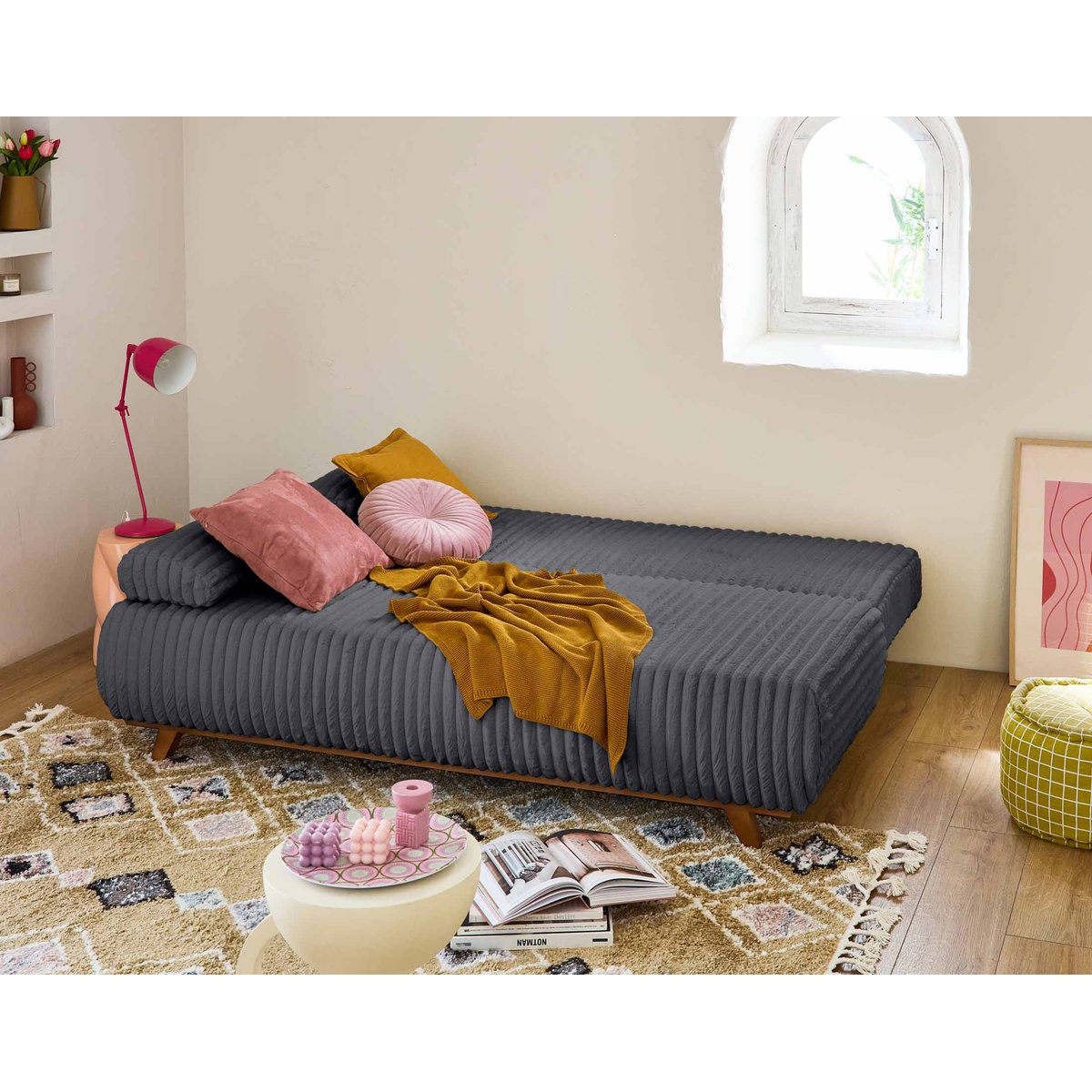 Canapé Convertible 3 places - CRISTAL gris anthracite, BEST MOBILIER