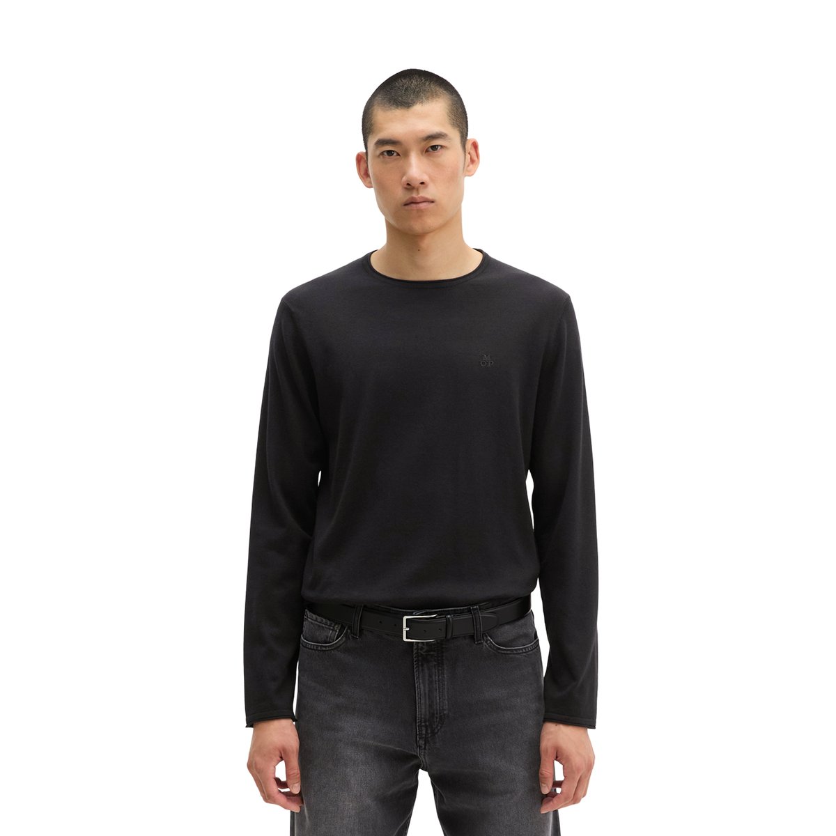 Pull-over regular en mélange de coton et de cachemire bio noir, MARC O'POLO