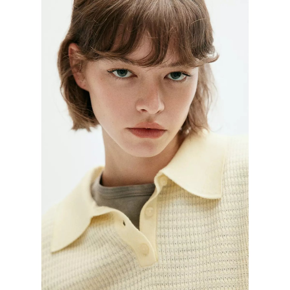 Pull col polo maille texturée jaune, MANGO